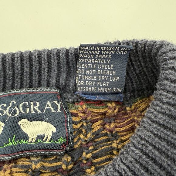 VTG Woods & Gray Mens Crewneck Argyle Sweater Size LG 100% Cotton Grandpa Cosby - Picture 5 of 9